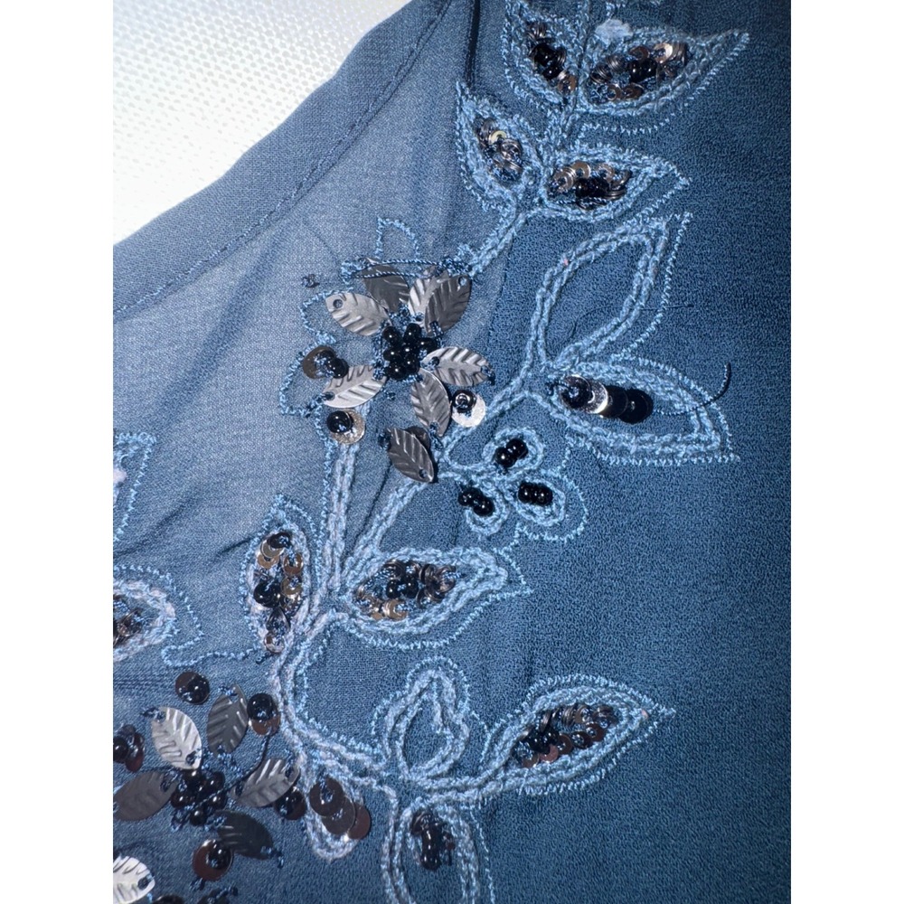 White House Black Market Blouse Women Teal Embroidered Sequin Sleeveless Size 4 - Picture 5 of 10